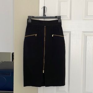 Banana Republic Sloan Pencil Skirt sz0 Black Gold Zipper Detail Midi High Waist